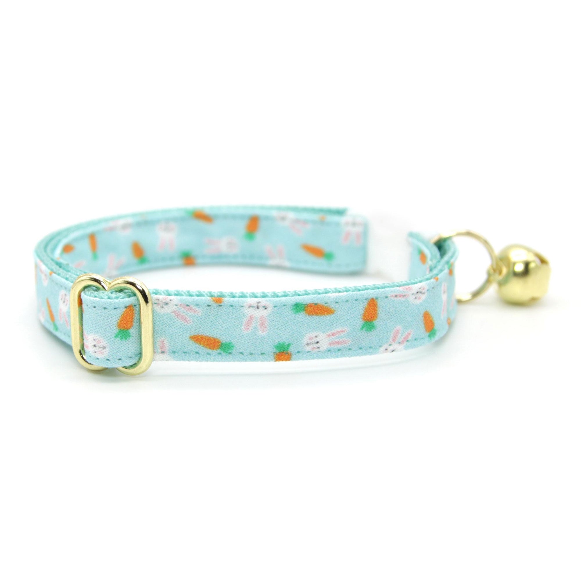 Cat Collar & Bunny Ear Bow Set - "Bunnies & Carrots Blue" - Easter Bunny Cat Collar w/ Matching Bunny Bow Tie / Tie-On Scarf / Cat, Kitten + Small Dog Sizes