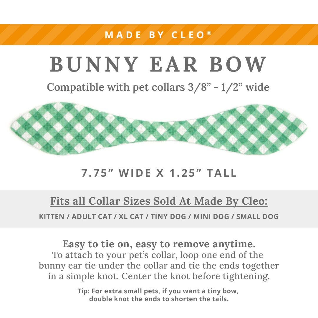 Cat Collar & Bunny Ear Bow Set - "Derby" - Green Plaid Gingham Cat Collar w/ Matching Bunny Bow Tie / St. Patrick's Day, Spring, Easter, Wedding / Tie-On Scarf / Cat, Kitten + Small Dog Sizes