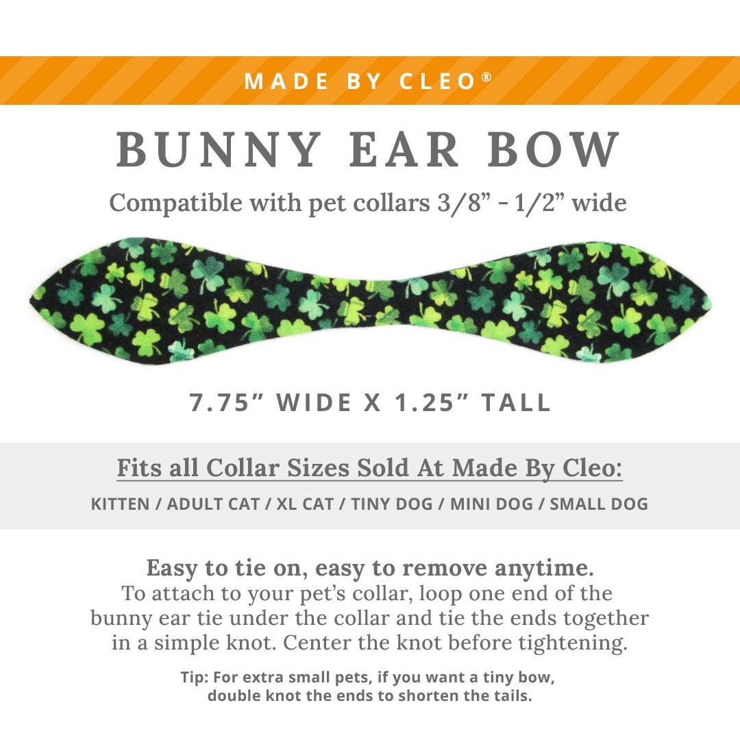 Cat Collar & Bunny Ear Bow Set - "Lucky Charmer" - Black & Green Shamrock Cat Collar w/ Matching Bunny Bow Tie / St. Patrick's Day / Tie-On Scarf / Cat, Kitten + Small Dog Sizes