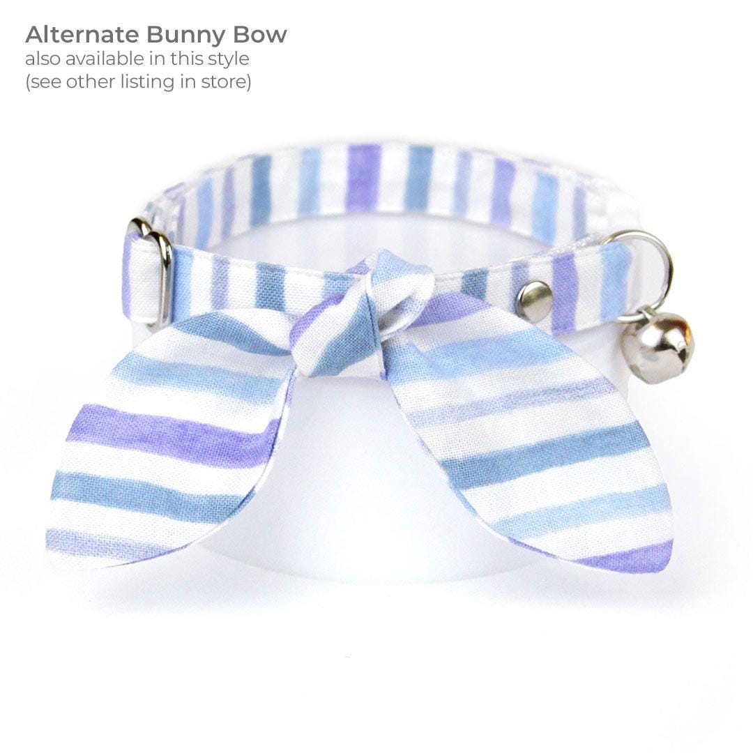 Cat Collar + Flower Set - "Indigo Sky" - Striped Cat Collar w/ Sky Blue Felt Flower (Detachable) / Cat, Kitten + Small Dog Sizes