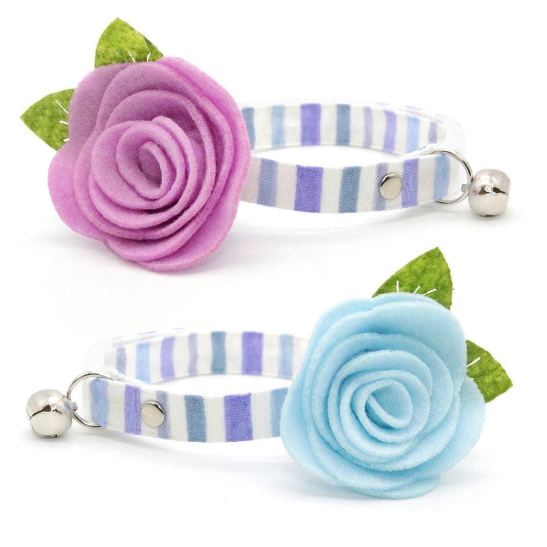 Cat Collar - "Indigo Sky" - Striped Cat Collar / Spring, Summer, Easter, Nautical / Breakaway Buckle or Non-Breakaway / Cat, Kitten + Small Dog Sizes