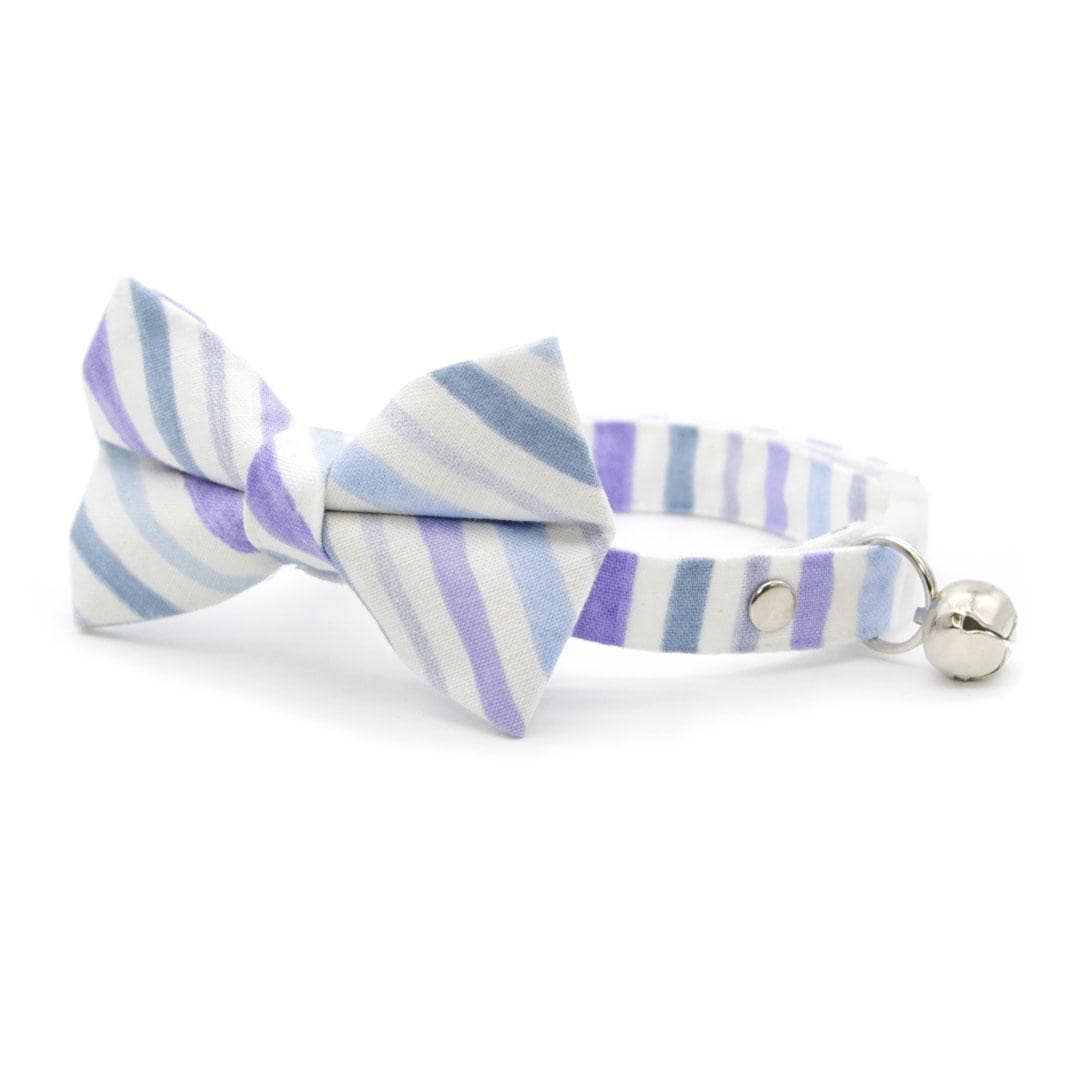 Cat Collar - "Indigo Sky" - Striped Cat Collar / Spring, Summer, Easter, Nautical / Breakaway Buckle or Non-Breakaway / Cat, Kitten + Small Dog Sizes