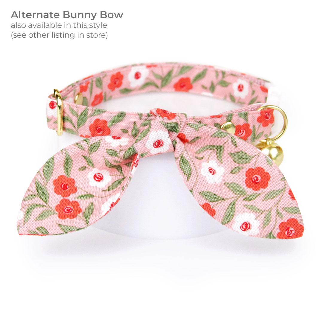 Cat Collar + Flower Set - "Posies" - Pink Floral Cat Collar w/ Baby Pink Felt Flower (Detachable) / Cat, Kitten + Small Dog Sizes