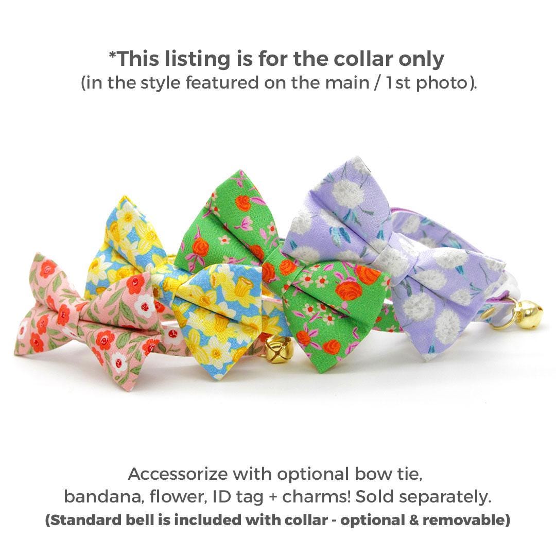 Cat Collar - "Posies" - Pink Floral Cat Collar / Spring, Easter, Valentine's Day / Breakaway Buckle or Non-Breakaway / Cat, Kitten + Small Dog Sizes