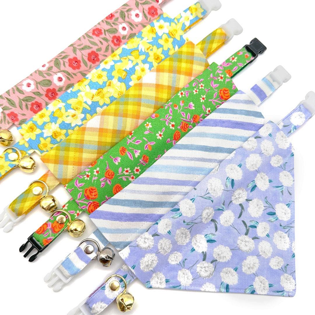 Cat Collar - "Posies" - Pink Floral Cat Collar / Spring, Easter, Valentine's Day / Breakaway Buckle or Non-Breakaway / Cat, Kitten + Small Dog Sizes