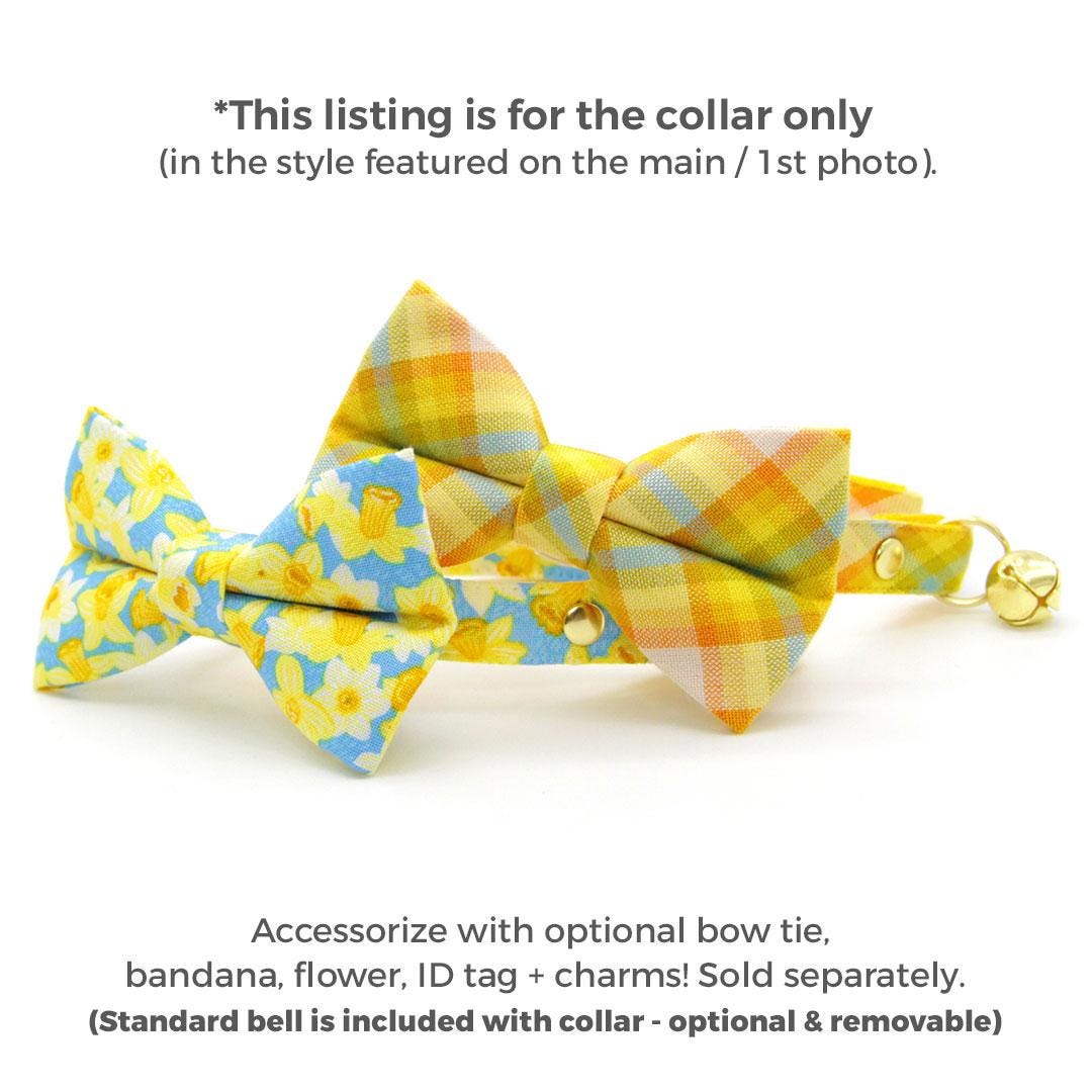 Cat Collar - "Sunny Day" - Yellow Plaid Cat Collar / Spring, Summer, Easter / Breakaway or Non-Breakaway / Easter, Summer / Cat, Kitten + Small Dog Sizes