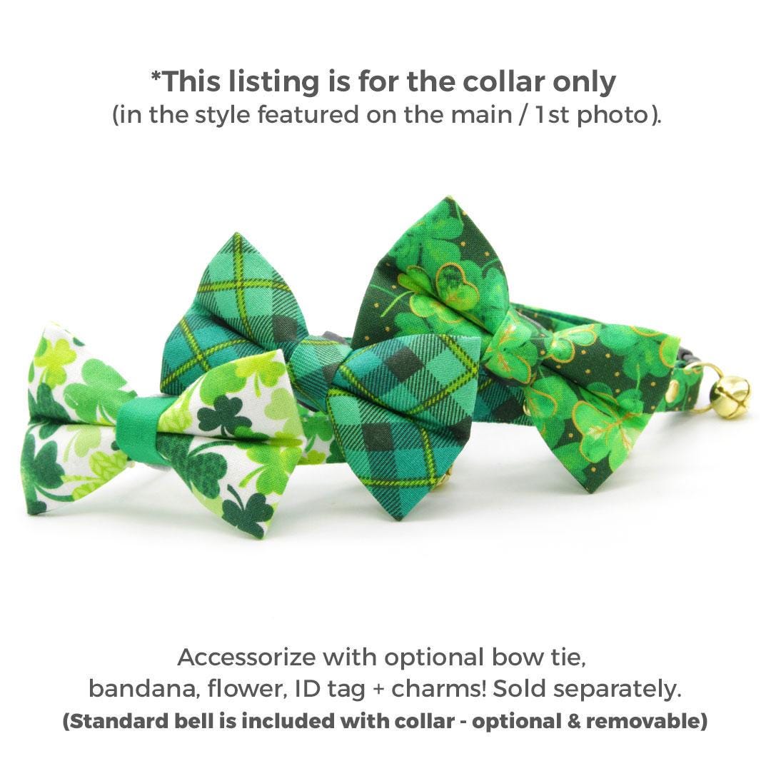 Cat Collar - "Irish Garden" - St. Patrick's Day Green Shamrock Cat Collar / Breakaway or Non-Breakaway / Lucky Clover / Cat + Small Dog