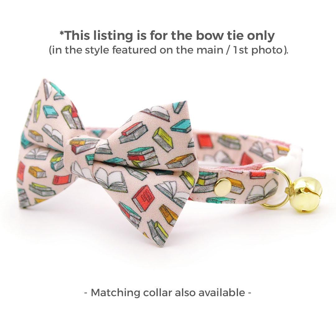 Cat Bow Tie - "Book Lover - Pink" - Book Bow Tie for Cat Collar / School Teacher, Book Club, Bookish, Writer, Reader Gift / Cat + Small Dog Bowtie