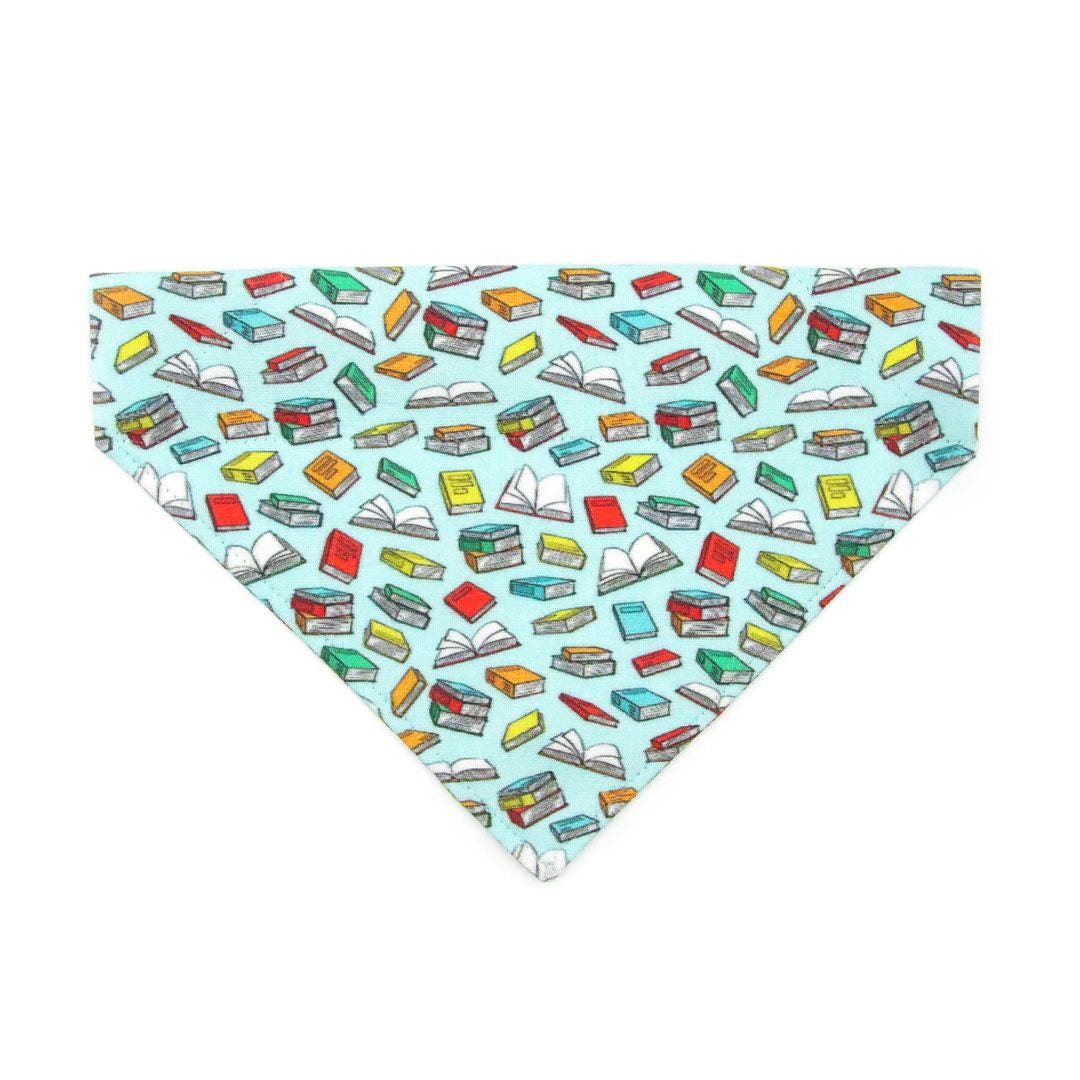 Cat Bandana - "Book Lover - Blue" - Stack of Books Bandana for Cat + Small Dog / Reader Gift, Bookstore, Book Club, Literary, Bookish / Slide-On Over the Collar Bandana