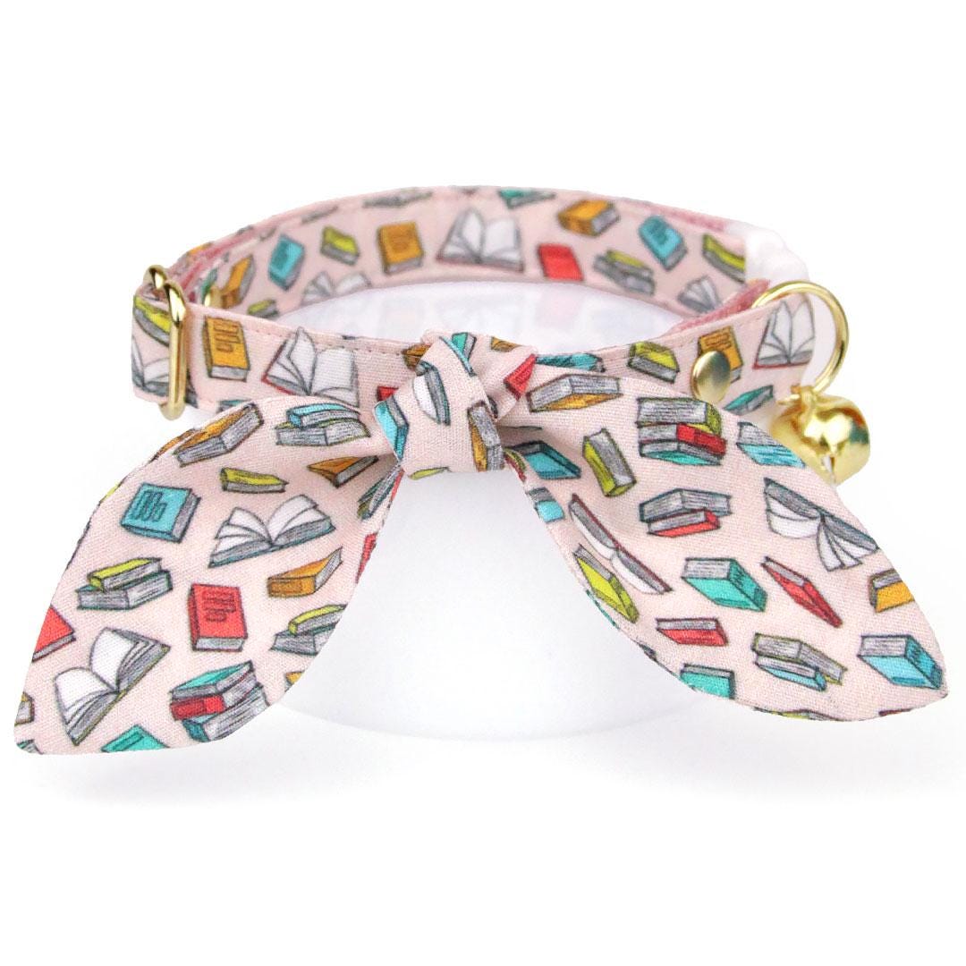 Cat Collar - "Book Lover - Pink" - Book Cat Collar / Breakaway or Non-Breakaway / Literary, Bookish, Reader, Library, School, Book Club / Cat, Kitten + Small Dog Sizes