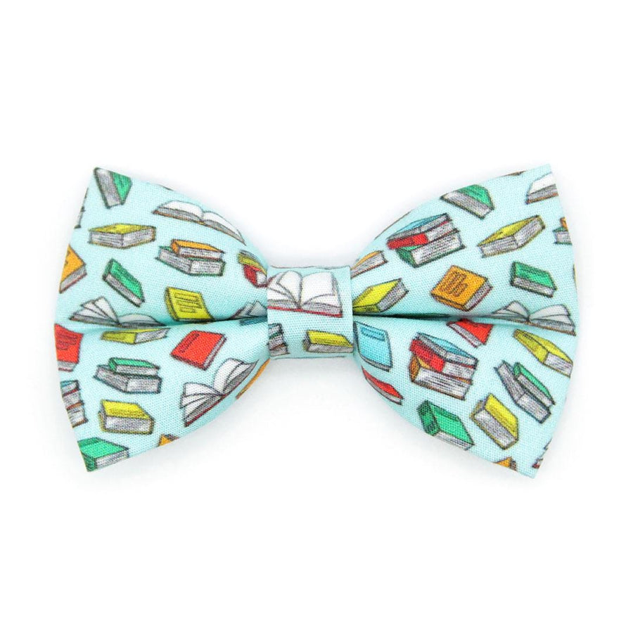 Cat Bow Tie - "Book Lover - Blue" - Book Bow Tie for Cat / Gift for School Teacher, Reader, Writer, Librarian / Cat + Small Dog Bowtie