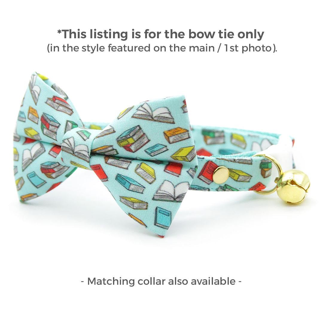 Cat Bow Tie - "Book Lover - Blue" - Book Bow Tie for Cat / Gift for School Teacher, Reader, Writer, Librarian / Cat + Small Dog Bowtie