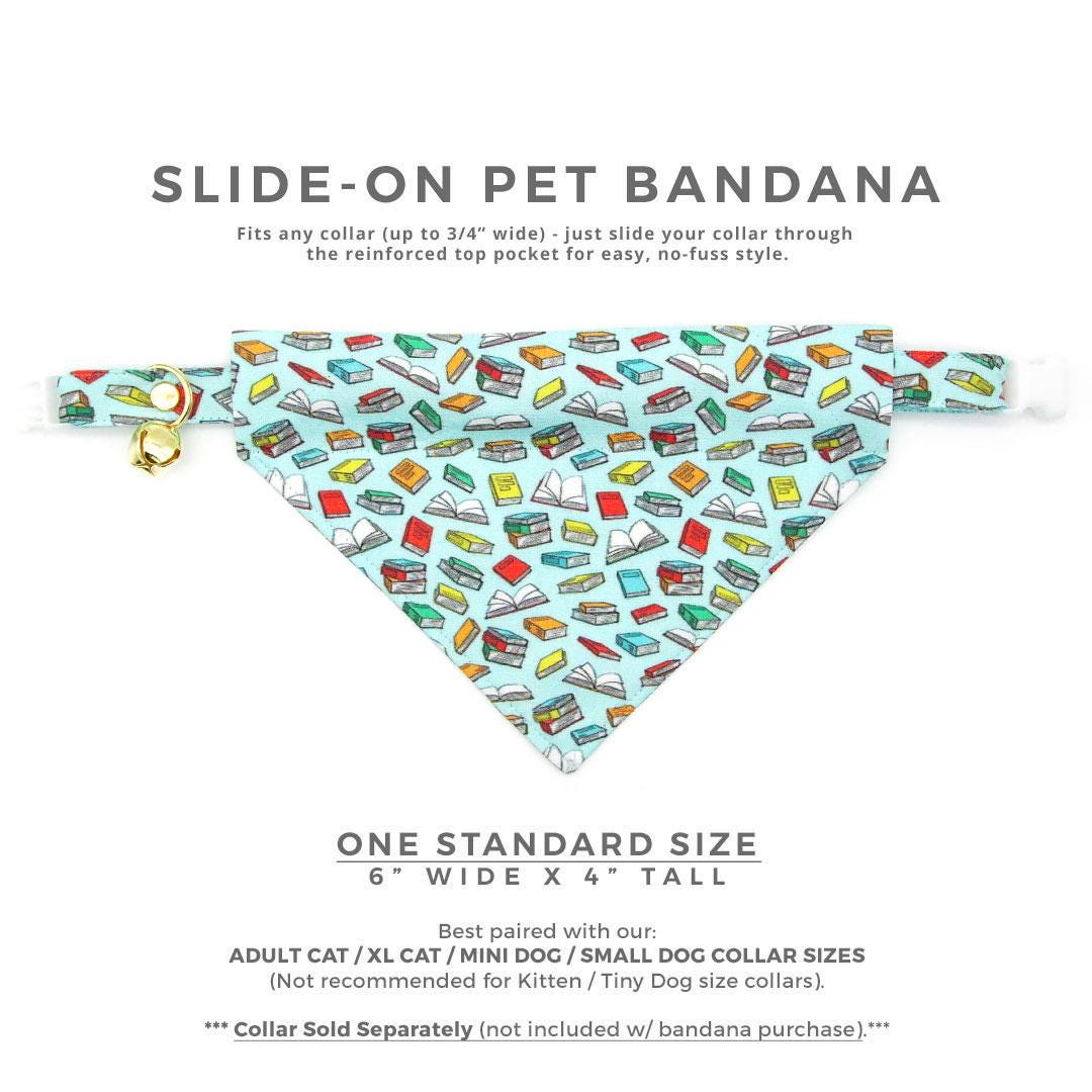 Cat Bandana - "Book Lover - Blue" - Stack of Books Bandana for Cat + Small Dog / Reader Gift, Bookstore, Book Club, Literary, Bookish / Slide-On Over the Collar Bandana