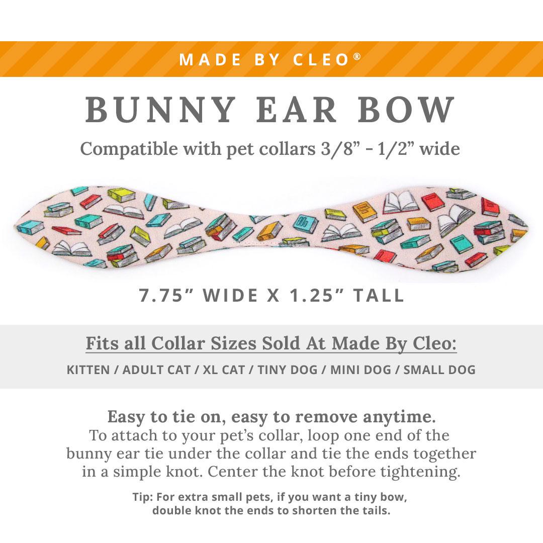 Cat Collar & Bunny Ear Bow Set - "Book Lover - Pink" - Book Cat Collar w/ Matching Bunny Bow Tie / Tie-On Scarf / Librarian, School Teacher, Reader, Book Club, Bookish / Cat, Kitten + Small Dog Sizes