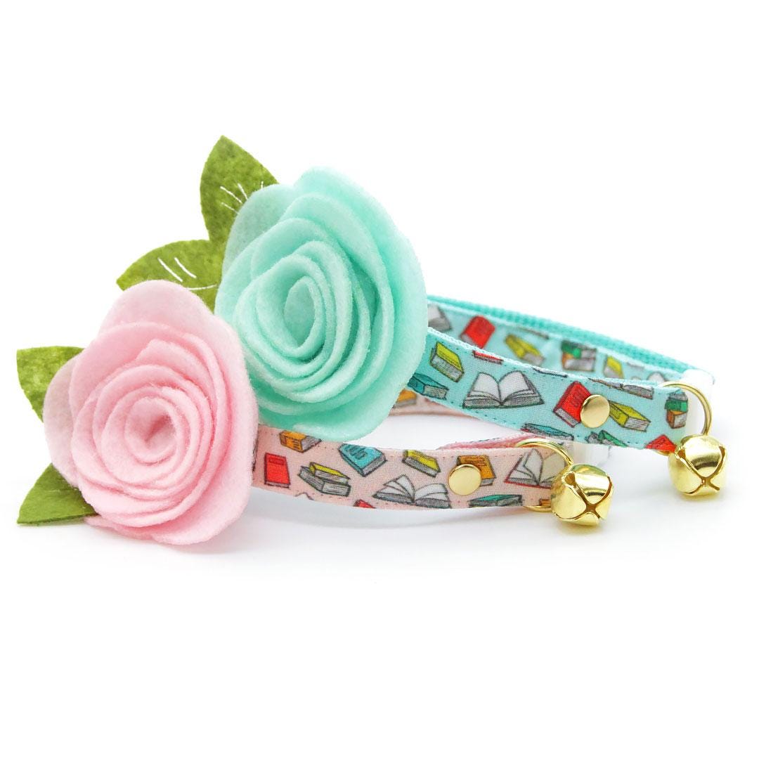 Cat Collar - "Book Lover - Pink" - Book Cat Collar / Breakaway or Non-Breakaway / Literary, Bookish, Reader, Library, School, Book Club / Cat, Kitten + Small Dog Sizes