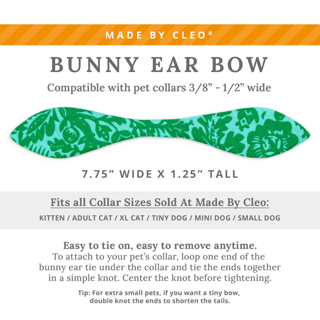 Cat Collar & Bunny Ear Bow Set - "Cabana Green" - Tropical Hawaiian Cat Collar w/ Matching Bunny Bow Tie / Tie-On Scarf / Cat, Kitten + Small Dog Sizes