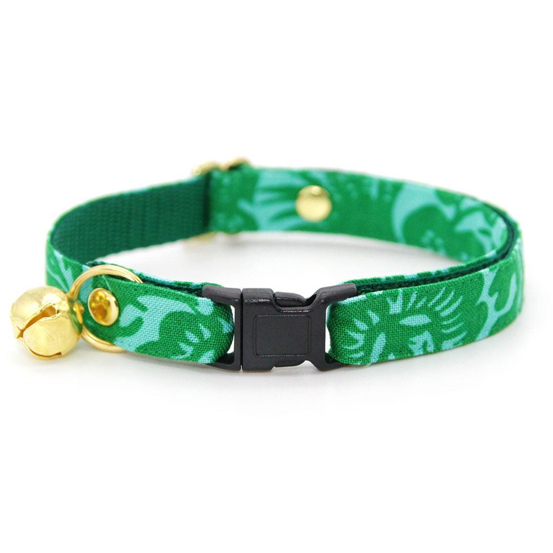 Bow Tie Cat Collar Set - "Cabana Green" - Tropical Hawaiian Cat Collar with Bow Tie / Summer, Beach, Tiki / Cat, Kitten, Small Dog Sizes