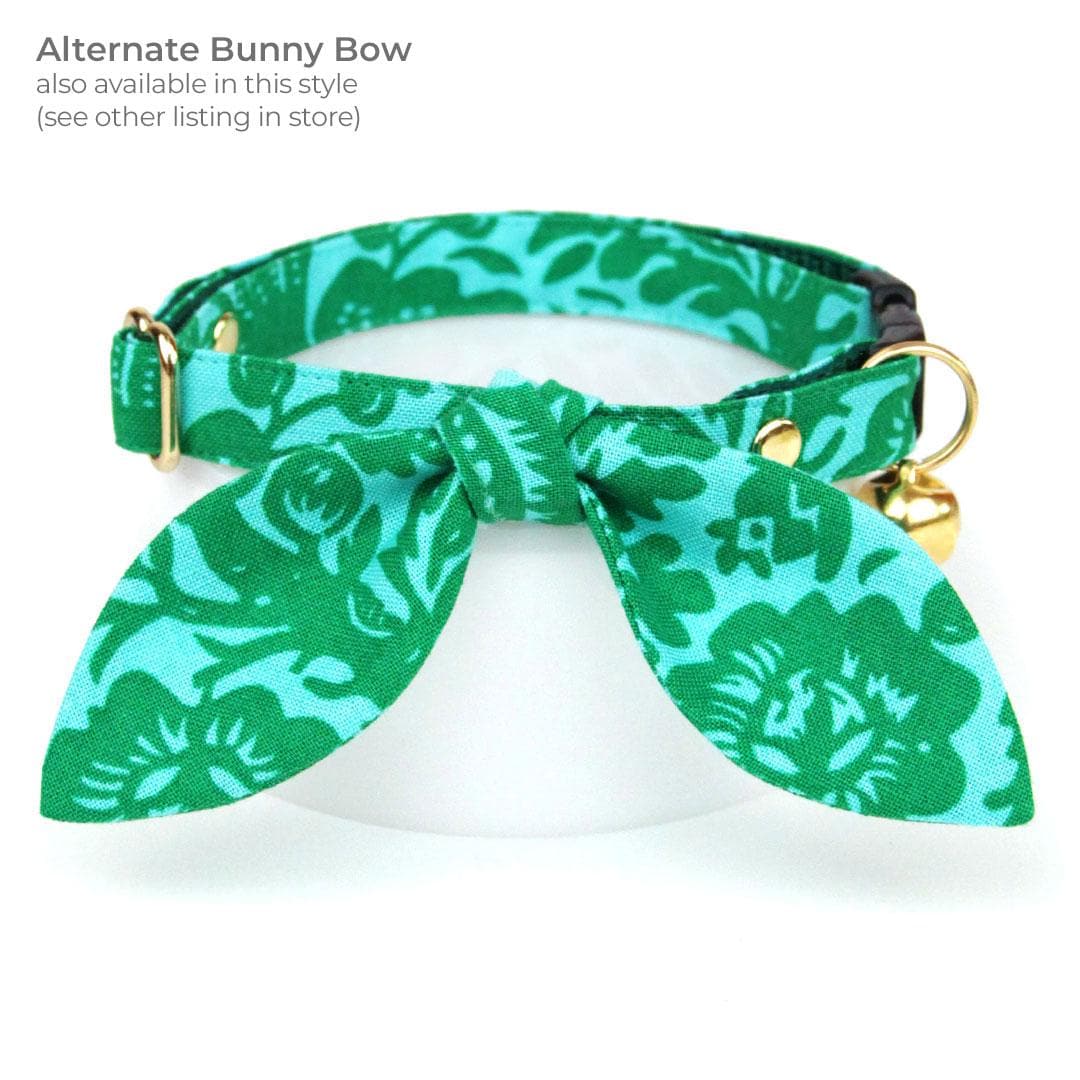 Cat Collar + Flower Set - "Cabana Green" - Tropical Hawaiian Cat Collar w/ Mint Felt Flower (Detachable) / Cat, Kitten + Small Dog Sizes