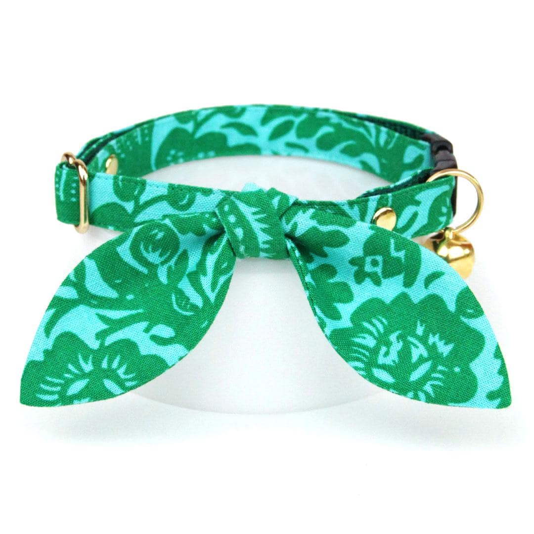 Tropical Cat Collar - "Cabana Green" - Hawaiian Cat Collar / Summer, Beach, Surfer, Tiki / Breakaway Buckle or Non-Breakaway / Cat, Kitten + Small Dog Sizes