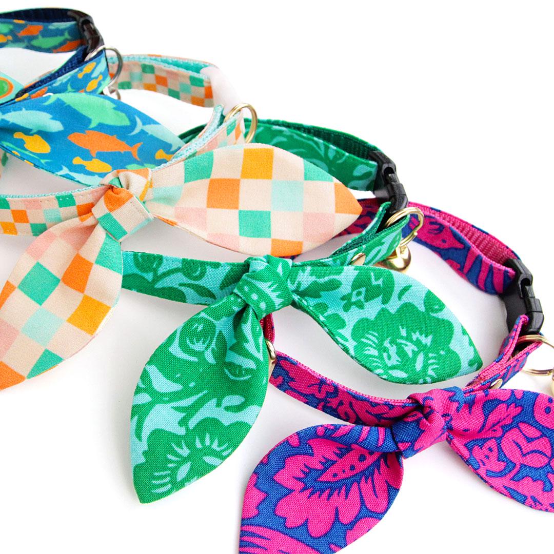 Tropical Cat Collar - "Cabana Green" - Hawaiian Cat Collar / Summer, Beach, Surfer, Tiki / Breakaway Buckle or Non-Breakaway / Cat, Kitten + Small Dog Sizes