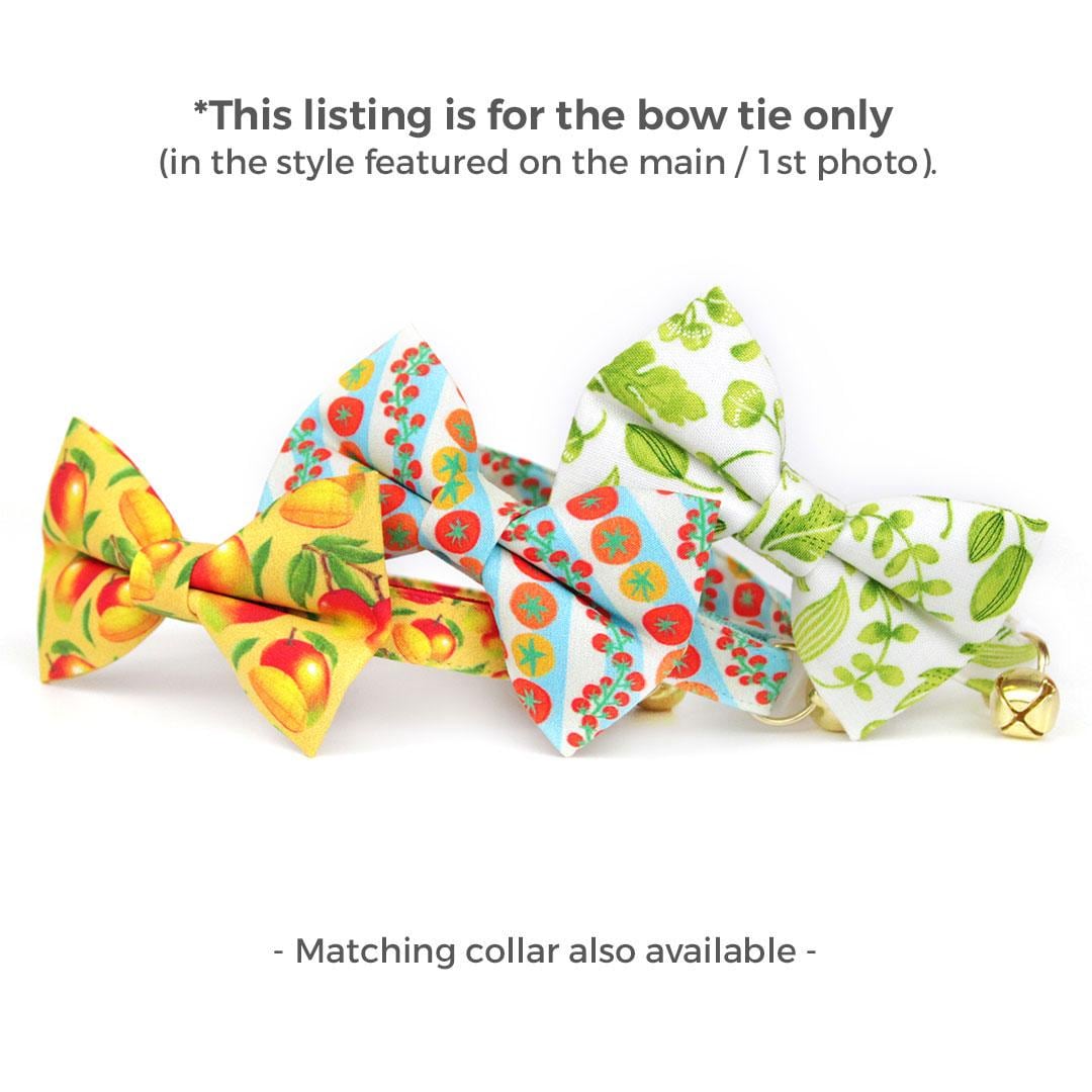 Tomato Cat Bow Tie - "Tomato Trellis" - Groovy Striped Garden Tomatoes Bow Tie for Cat Collar / Summer Fruits & Veggies, Retro 70s / Cat, Kitten + Small Dog Bowtie