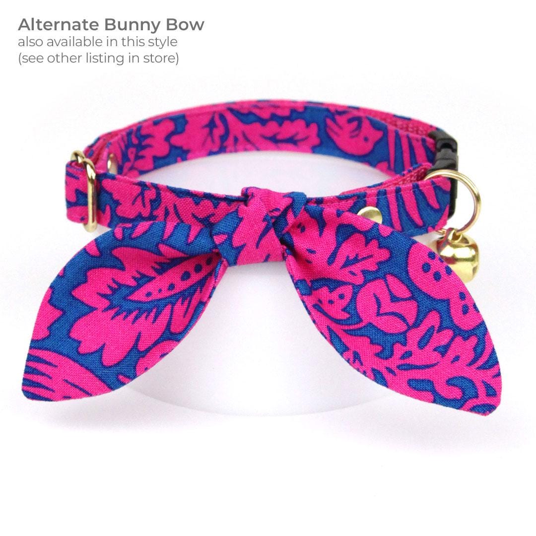 Hawaiian Cat Bow Tie - "Cabana Pink" - Tropical Hot Pink Bow Tie for Cat Collar / Summer, Beach, Tiki, Vacation / Cat, Kitten + Small Dog Bowtie