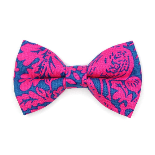 Hawaiian Cat Bow Tie - "Cabana Pink" - Tropical Hot Pink Bow Tie for Cat Collar / Summer, Beach, Tiki, Vacation / Cat, Kitten + Small Dog Bowtie