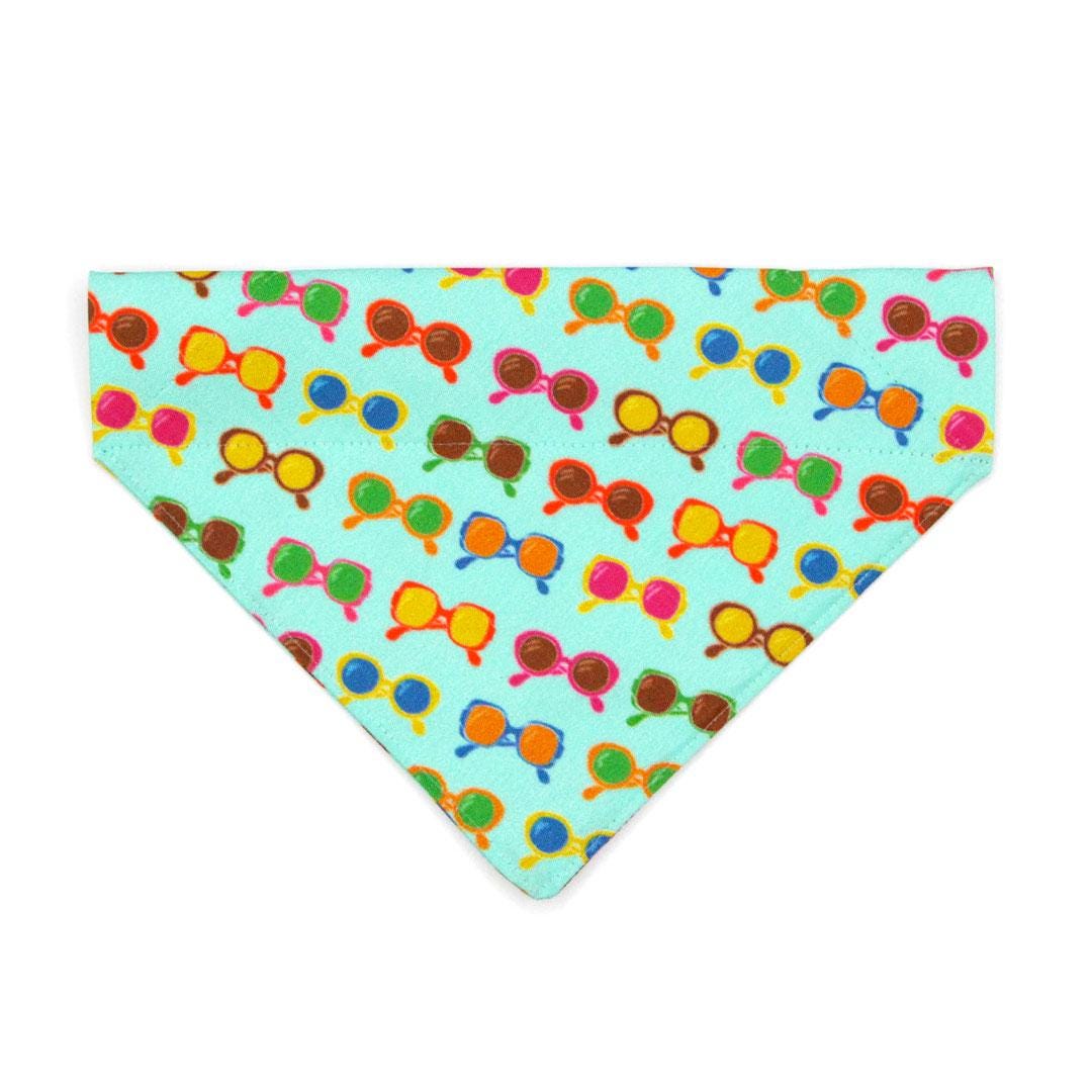 Sunglasses Cat Bandana - "Poolside" - Swimming Pool Aqua Mint Bandana for Cat + Small Dog / Summer, Cool, Hipster, Fun / Slide-on Bandana / Over-the-Collar