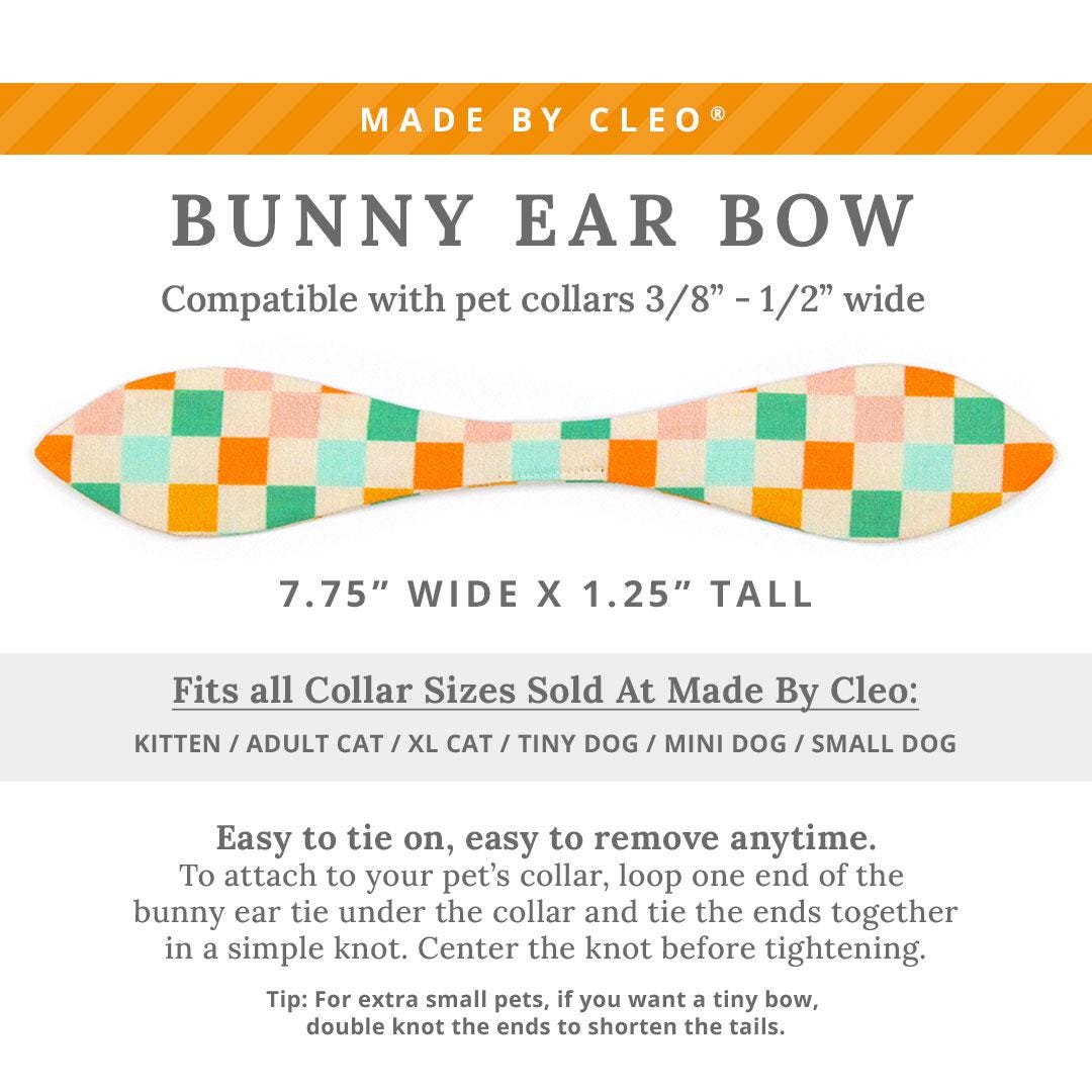 Cat Collar & Bunny Ear Bow Set - "Checkmate" - Retro Pastel Checked Cat Collar w/ Matching Bunny Bow Tie / Checkered, Check / Tie-On Scarf / Cat, Kitten + Small Dog Sizes