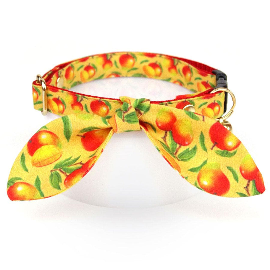 Cat Collar & Bunny Ear Bow Set - "Mango Tango" - Yellow Fruit Mango Cat Collar w/ Matching Bunny Bow Tie / Tie-On Scarf / Cat, Kitten + Small Dog Sizes