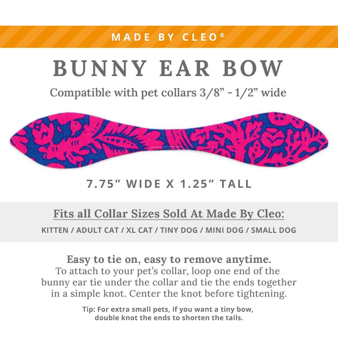 Cat Collar & Bunny Ear Bow Set - "Cabana Pink" - Hot Pink Hawaiian Tropical Cat Collar w/ Matching Bunny Bow Tie / Tie-On Scarf / Cat, Kitten + Small Dog Sizes