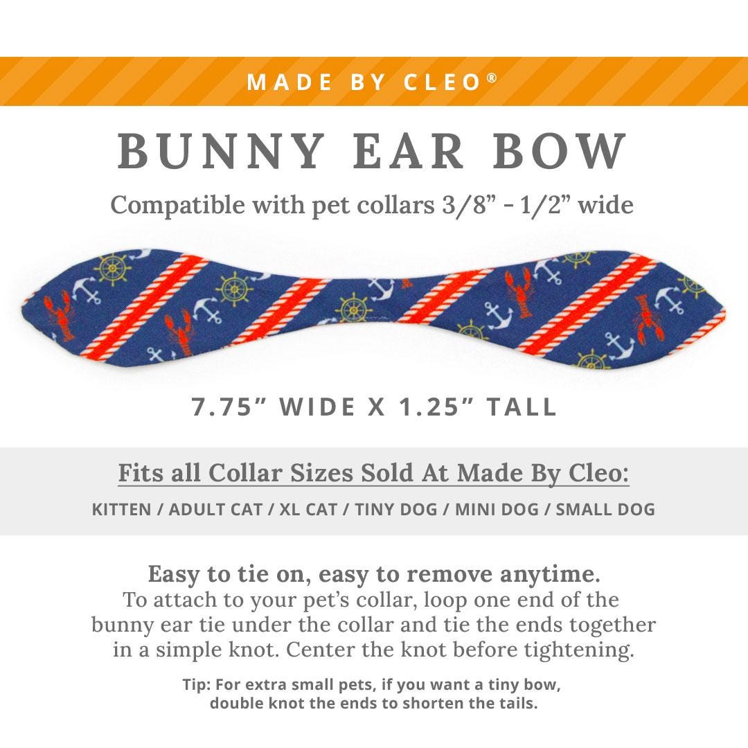 Cat Collar & Bunny Ear Bow Set - "Nautical Navy" - Anchors & Lobsters Cat Collar w/ Matching Bunny Bow Tie / Sailing, 4th of July, Sea, Preppy / Tie-On Scarf / Cat, Kitten + Small Dog Sizes