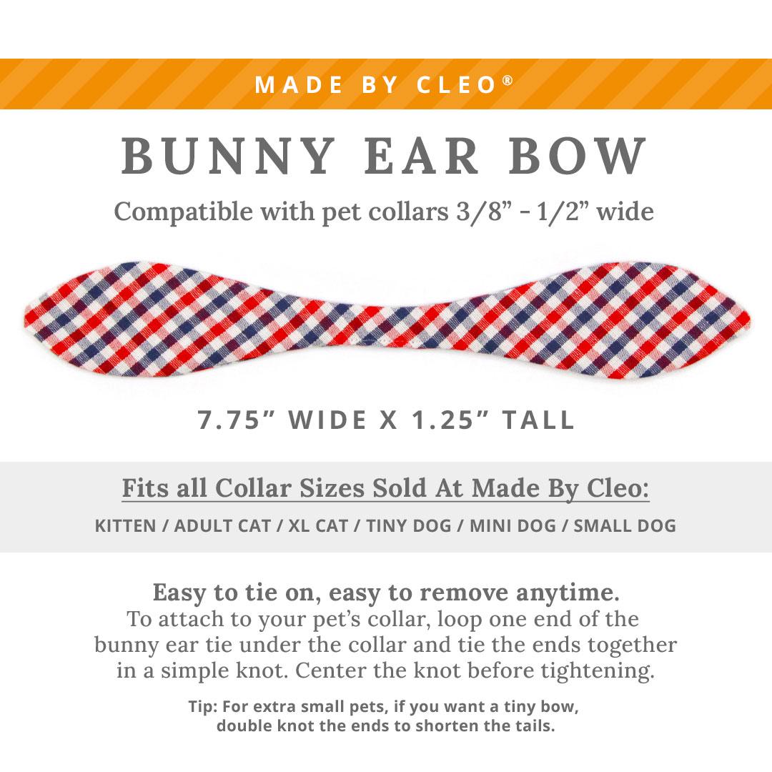 Cat Collar & Bunny Ear Bow Set - "Heritage" - Red Blue Gingham Check Plaid Cat Collar w/ Matching Bunny Bow Tie / Patriotic, Preppy, 4th of July / Tie-On Scarf / Cat, Kitten + Small Dog Sizes