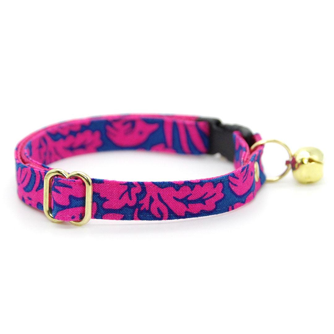 Bow Tie Cat Collar Set - "Cabana Pink" - Hot Pink Hawaiian Cat Collar with Bow Tie / Summer, Tropical / Cat, Kitten, Small Dog Sizes