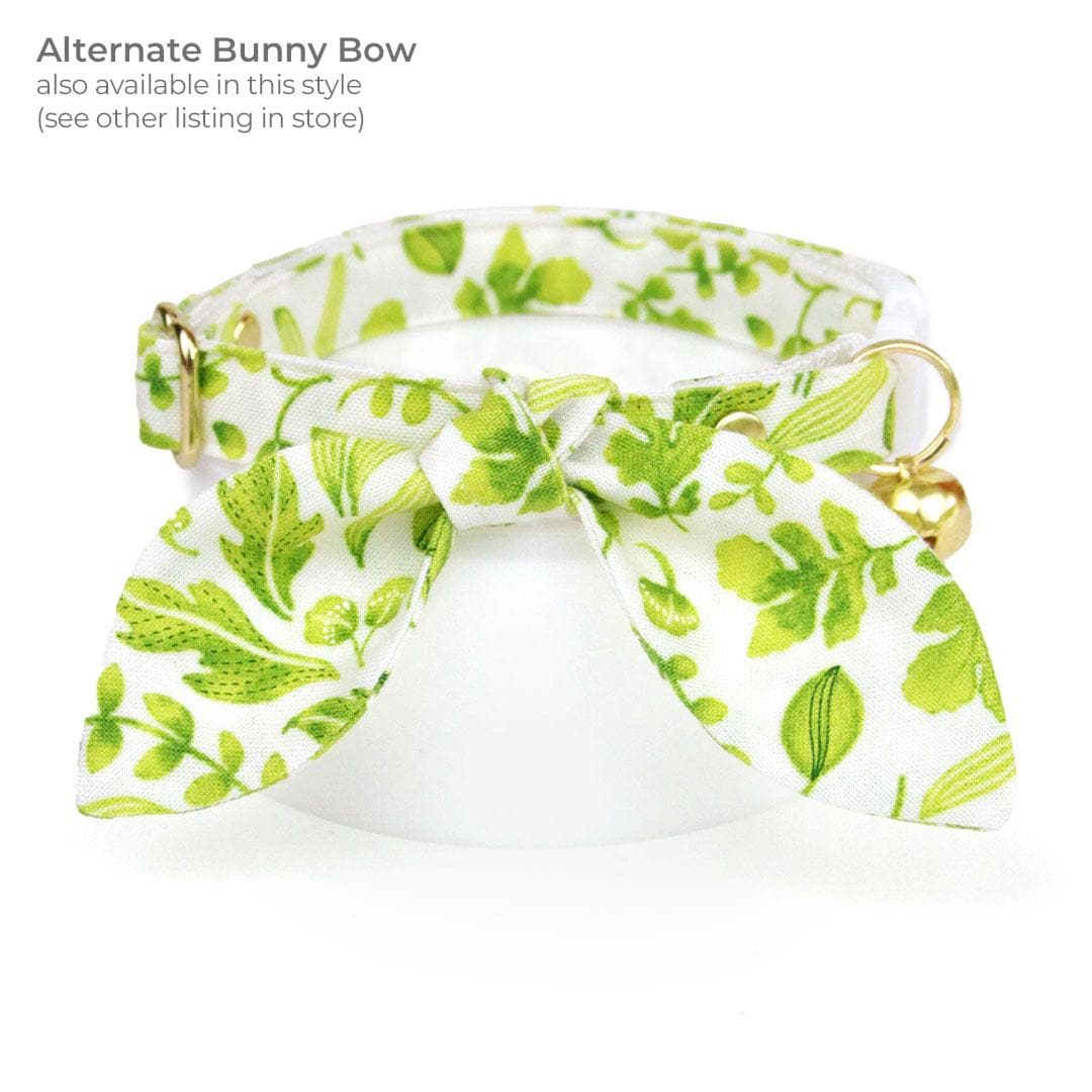 Cat Collar + Flower Set - "Herb Garden" - Botanical Cat Collar + Leaf Green Felt Flower (Detachable) / Cat, Kitten + Small Dog Sizes