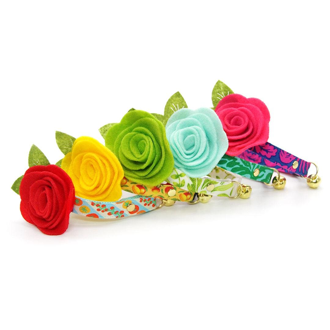 Cat Collar + Flower Set - "Cabana Pink" - Hawaiian Hot Pink Cat Collar w/ Fuchsia Felt Flower (Detachable) / Cat, Kitten + Small Dog Sizes