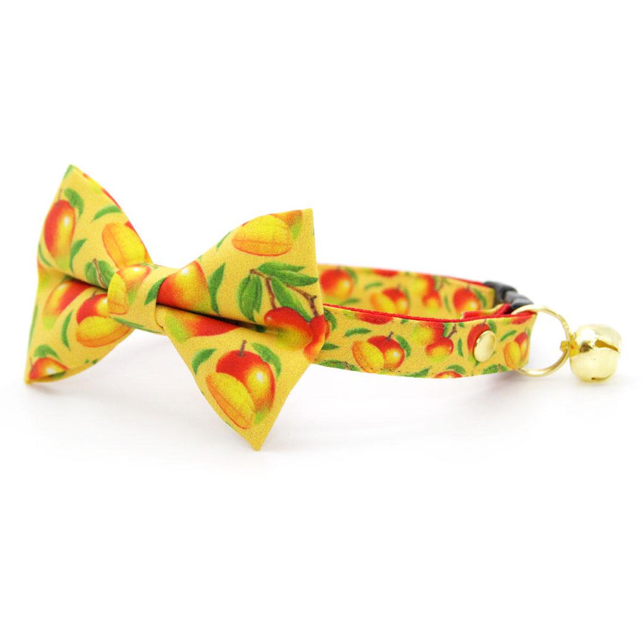 Bow Tie Cat Collar Set - "Mango Tango" - Yellow Fruit Mango Cat Collar with Bow Tie / Mangoes, Summer / Cat, Kitten, Small Dog Sizes