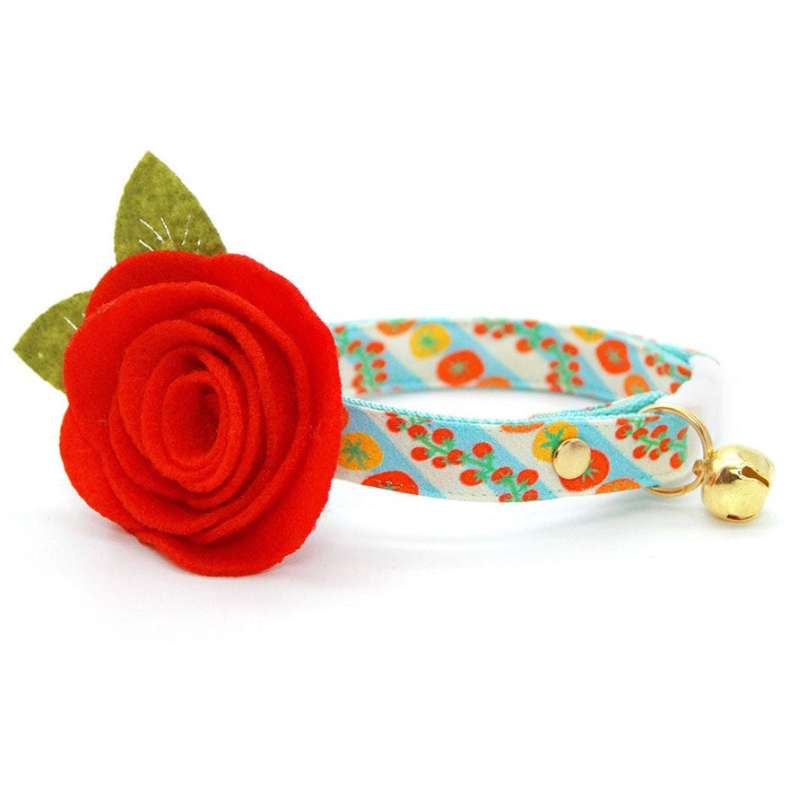 Cat Collar + Flower Set - "Tomato Trellis" - Garden Tomato Cat Collar w/ Red Felt Flower (Detachable) / Cat, Kitten + Small Dog Sizes