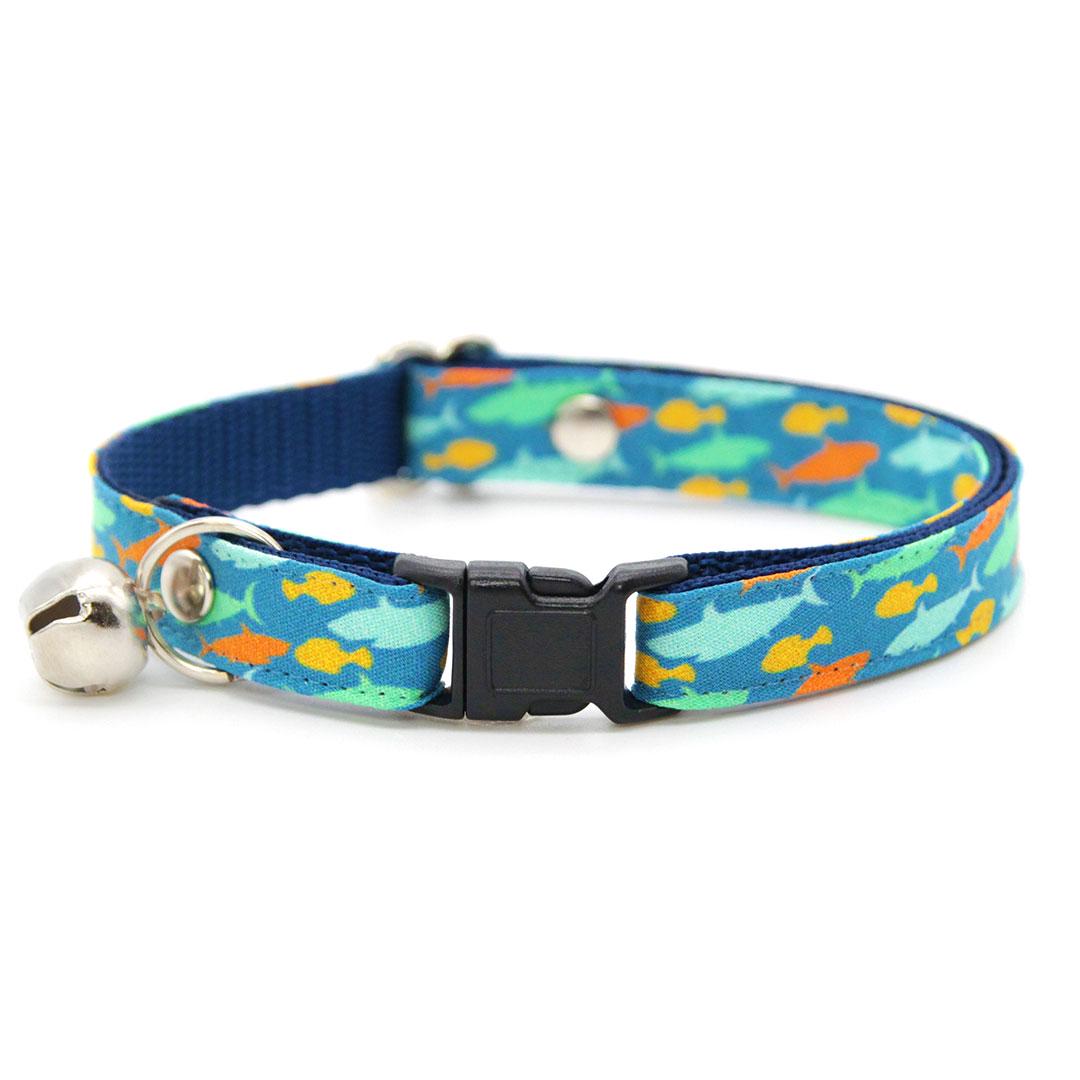 Bow Tie Cat Collar Set - "Fintastic" - Blue Shark Cat Collar with Bow Tie / Ocean, Sea, Aquatic, Fish, Goldfish, Summer / Cat, Kitten, Small Dog Sizes