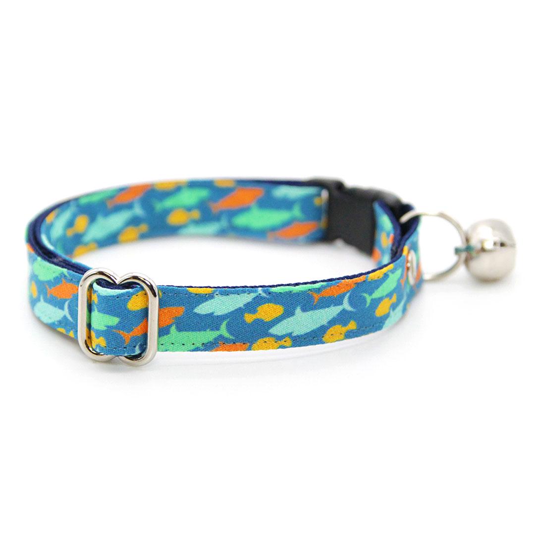 Bow Tie Cat Collar Set - "Fintastic" - Blue Shark Cat Collar with Bow Tie / Ocean, Sea, Aquatic, Fish, Goldfish, Summer / Cat, Kitten, Small Dog Sizes