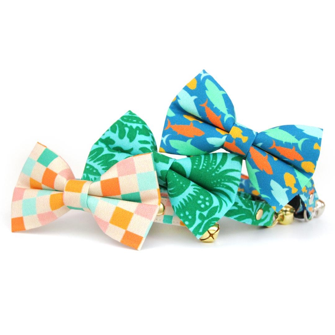 Checkered Bow Tie Cat Collar Set - "Checkmate" - Retro Pastel Checked Cat Collar w/ Bowtie / Fun, Trendy, Groovy Y2K Cat, Kitten, Small Dog