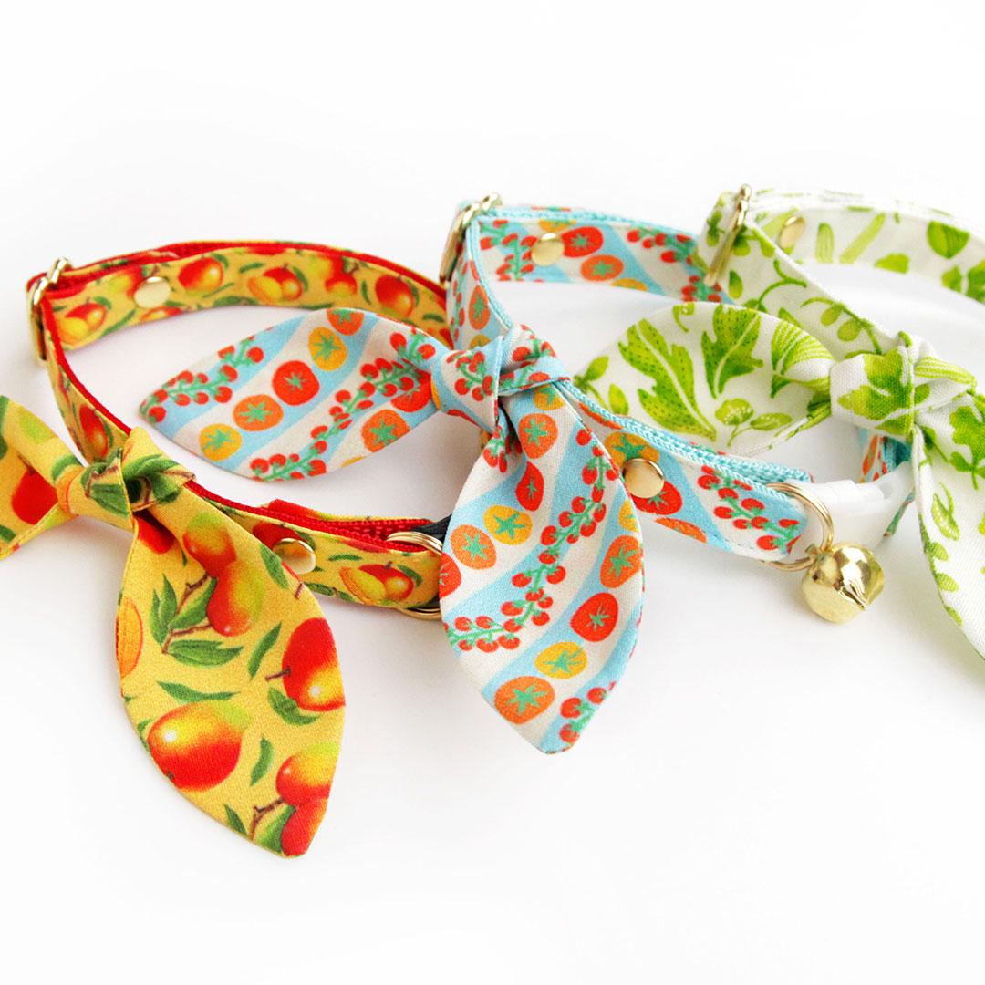 Cat Collar & Bunny Ear Bow Set - "Herb Garden" - Botanical Green Leaf Cat Collar w/ Matching Bunny Bow Tie / Tie-On Scarf / Cat, Kitten + Small Dog Sizes