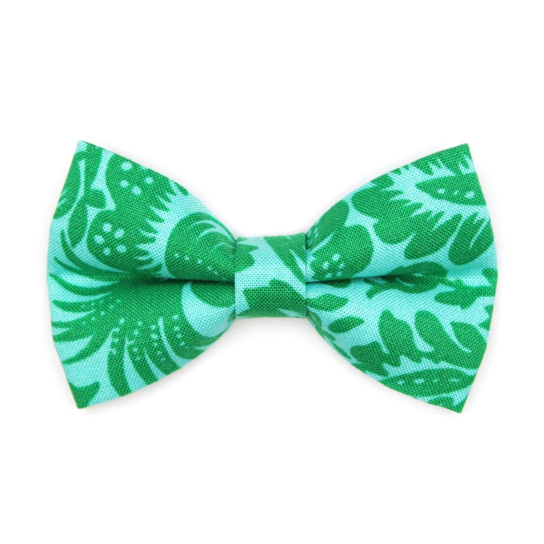 Bow Tie Cat Collar Set - "Cabana Green" - Tropical Hawaiian Cat Collar with Bow Tie / Summer, Beach, Tiki / Cat, Kitten, Small Dog Sizes