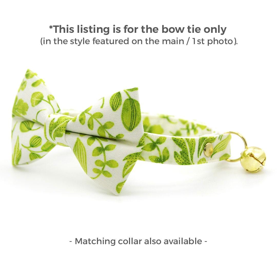 Nature Cat Bow Tie - "Herb Garden" - Botanical Green Leaf Bow Tie for Cat Collar / Basil, Spring, Summer, Forest, Fern / Cat, Kitten + Small Dog Bowtie