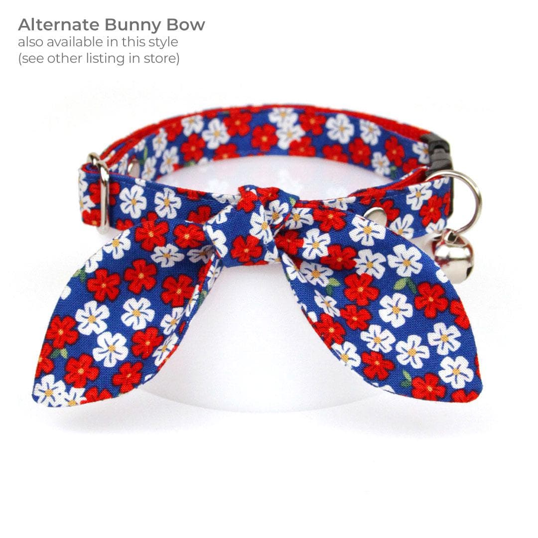 4th of July Cat Bow Tie - "Red White & Bloom" - Blue Red Floral Bow Tie for Cat Collar / Patriotic, Summer / Cat, Kitten + Small Dog Bowtie