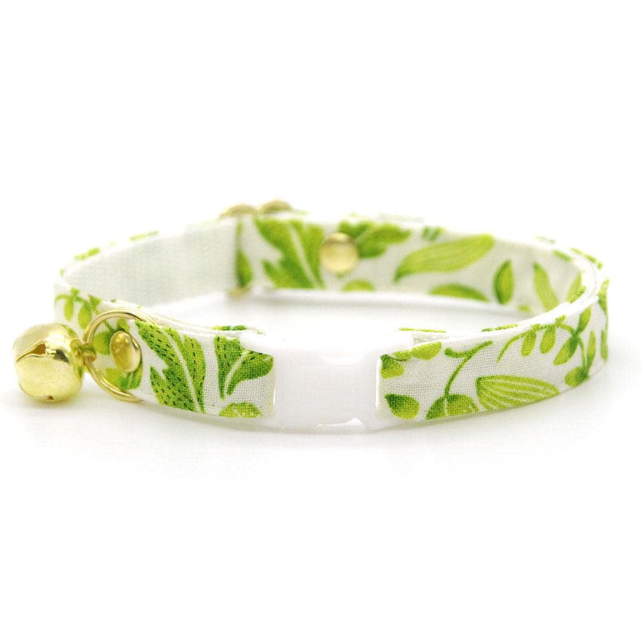 Nature Cat Collar - "Herb Garden" - Botanical Green Cat Collar / Spring, Summer, Basil, Leaf, Fern, Forest / Breakaway Buckle or Non-Breakaway / Cat, Kitten + Small Dog Sizes