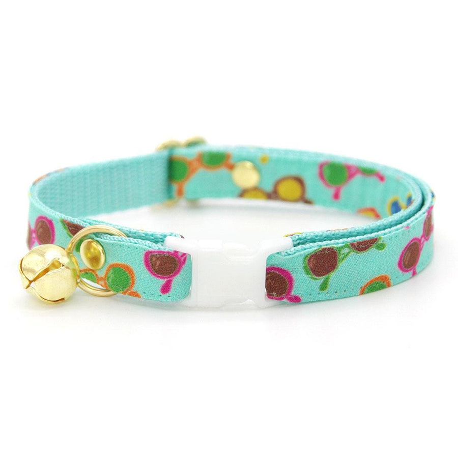 Sunglasses Cat Collar - "Poolside" - Swimming Pool Aqua Mint Cat Collar / Fun, Trendy, Arty, Summer / Breakaway Buckle or Non-Breakaway / Cat, Kitten + Small Dog Sizes