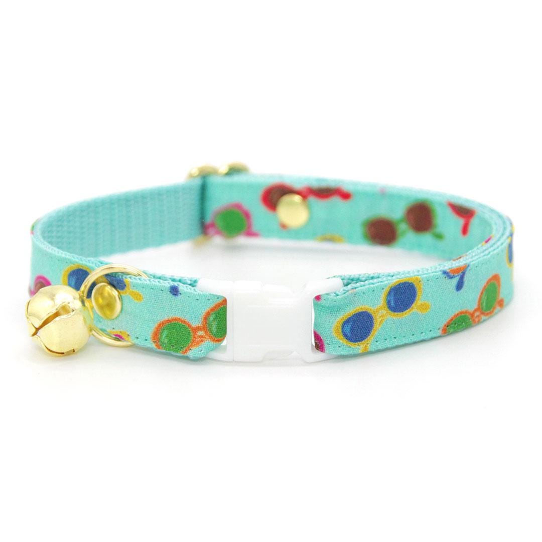 Sunglasses Cat Collar - "Poolside" - Swimming Pool Aqua Mint Cat Collar / Fun, Trendy, Arty, Summer / Breakaway Buckle or Non-Breakaway / Cat, Kitten + Small Dog Sizes