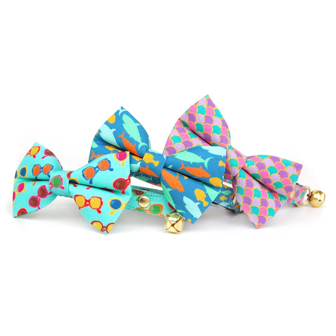 Sunglasses Cat Collar - "Poolside" - Swimming Pool Aqua Mint Cat Collar / Fun, Trendy, Arty, Summer / Breakaway Buckle or Non-Breakaway / Cat, Kitten + Small Dog Sizes