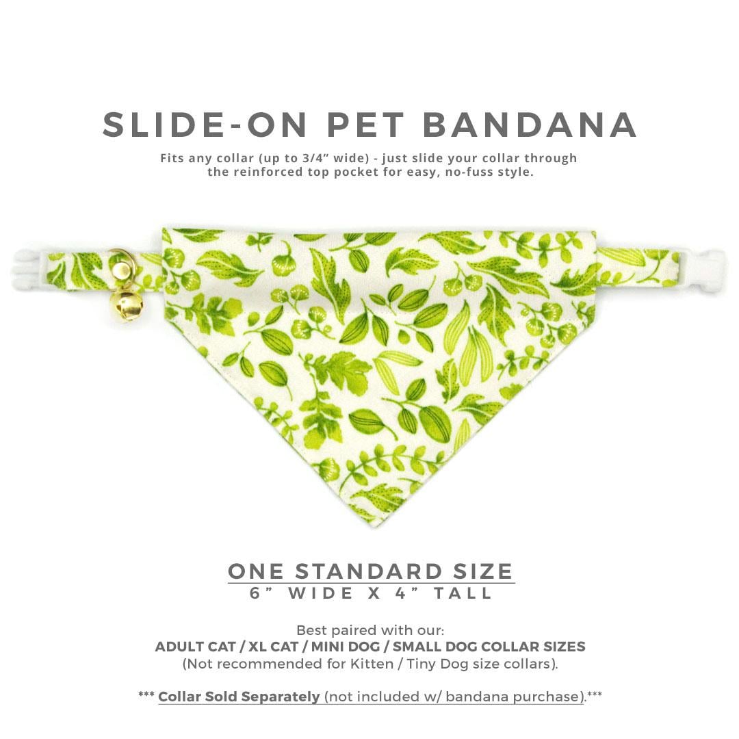 Nature Cat Bandana - "Herb Garden" - Leafy Green Botanical Bandana for Cat + Small Dog / Leaf, Forest, Fern, Basil, Spring, Summer / Slide-on Bandana / Over-the-Collar